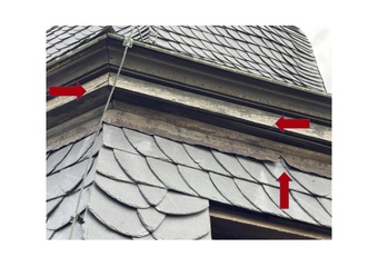 Mängelfeststellung am Turm der Pfarrkirche St. Margareta Kahl