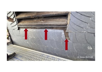 Mängelfeststellung am Turm der Pfarrkirche St. Margareta Kahl